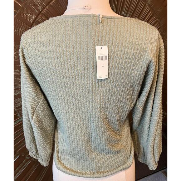 Anthropologie Green Textured Puff Sleeve Top XS New with tags Chic Minimalist - Picture 3 of 4